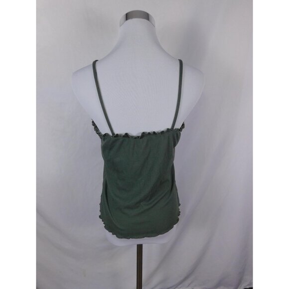 Green Ribbed Button Front Cami Tank Top Womens Medium Lettuce Hem - Picture 6 of 12